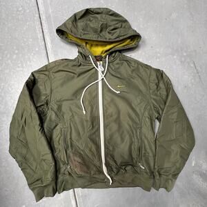 Vintage 90s Nike Fleece Lined Windbreaker Hooded Jacket Womens Small Green